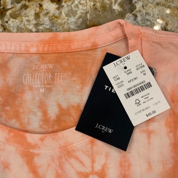 NWT J. Crew Women's Pink and Peach Tie-Dyed Crewneck Cotton Tee - Picture 7 of 10